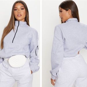Pretty Little Thing Grey Oversized Zip Up Sweater